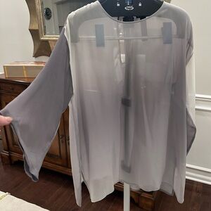 Eileen Fisher Sheer Gray Tunic Blouse